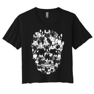 Hilarious Halloween Skull Frenchie Dog Lover Costume Women's Crop Top Tee