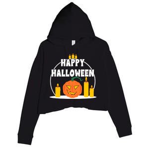 Happy Halloween Spooky Pumpkin Holiday Crop Fleece Hoodie