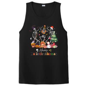 Happy Hallothanksmas Skeleton Halloween Thanksgiving Xmas PosiCharge Competitor Tank