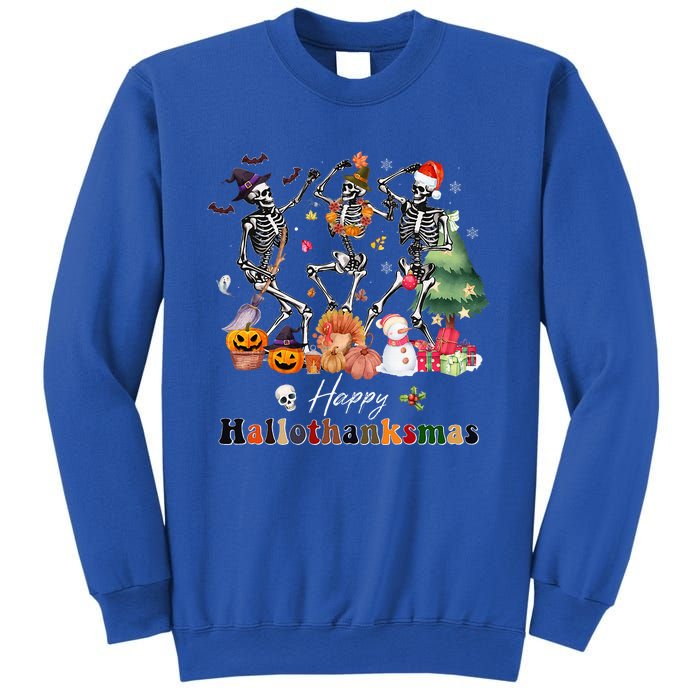 Happy Hallothanksmas Skeleton Halloween Thanksgiving Xmas Sweatshirt