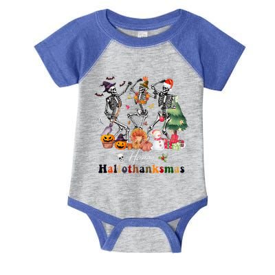 Happy Hallothanksmas Skeleton Halloween Thanksgiving Xmas Infant Baby Jersey Bodysuit