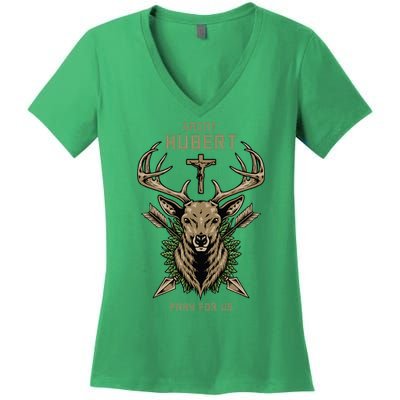 Hubert Hubertus Saint Of Hunters Stag Women's V-Neck T-Shirt