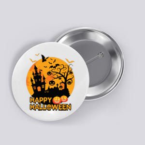 Happy Halloween Spooky Creepy Haunted House Spider Bats Button