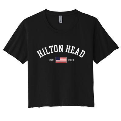 Hilton Head South Carolina Us Flag Vintage Souvenir Crop Top