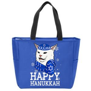 Happy Hanukkah Smudge Cat Meme Funny Holiday Ugly Christmas Zip Tote Bag