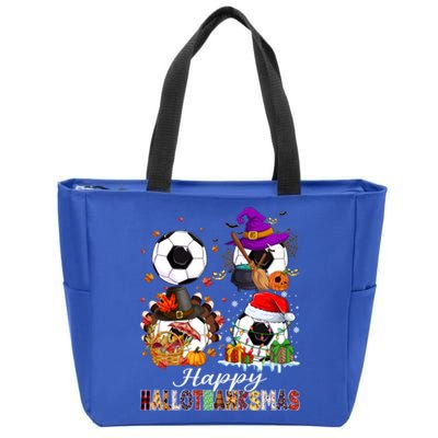 Happy Hallothanksmas Soccer Halloween Thanksgiving Xmas Great Gift Zip Tote Bag