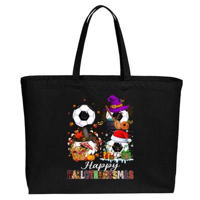 Happy Hallothanksmas Soccer Halloween Thanksgiving Xmas Great Gift Cotton Canvas Jumbo Tote