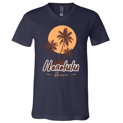 Honolulu Hawaii Sunset V-Neck T-Shirt