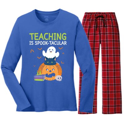 Happy Halloween School Teacher Teaching Trick Or Treat Cool Gift Women's Long Sleeve Flannel Pajama Set 