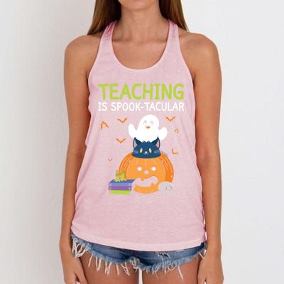 Happy Halloween School Teacher Teaching Trick Or Treat Cool Gift Women's Knotted Racerback Tank