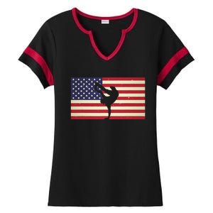 Hip Hop Street Break Dancing Teacher Patriotic American Flag Ladies Halftime Notch Neck Tee