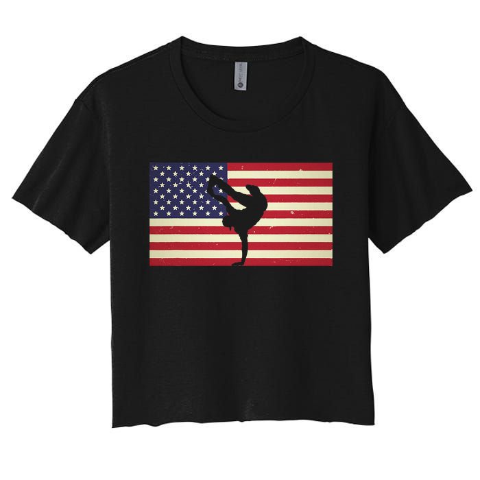 Hip Hop Street Break Dancing Teacher Patriotic American Flag Women's Crop Top Tee