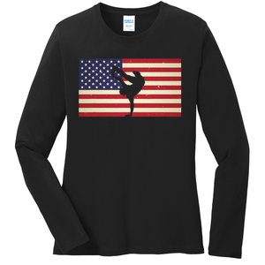 Hip Hop Street Break Dancing Teacher Patriotic American Flag Ladies Long Sleeve Shirt