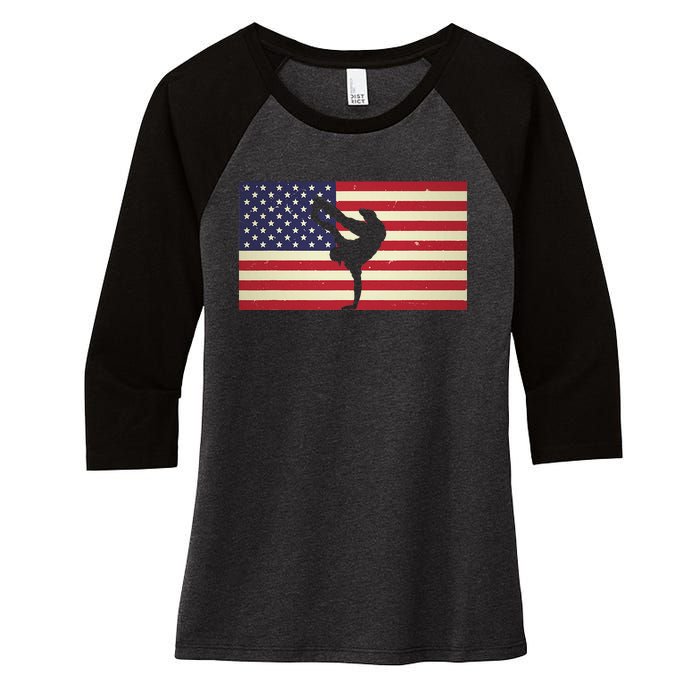 Hip Hop Street Break Dancing Teacher Patriotic American Flag Women's Tri-Blend 3/4-Sleeve Raglan Shirt