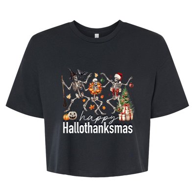 Happy Hallothanksmas Skeleton Turkey Christmas Halloween Bella+Canvas Jersey Crop Tee