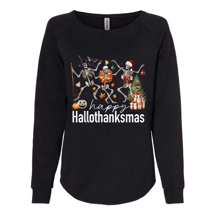 Happy Hallothanksmas Skeleton Turkey Christmas Halloween Womens California Wash Sweatshirt