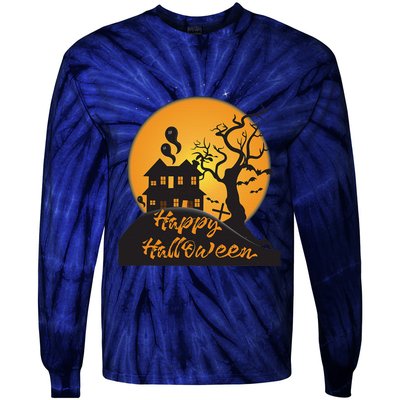 Happy Halloween Spooky Haunted House Tie-Dye Long Sleeve Shirt