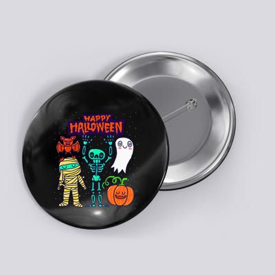 Happy Halloween Skeleton Pumpkin Ghost Cute Button