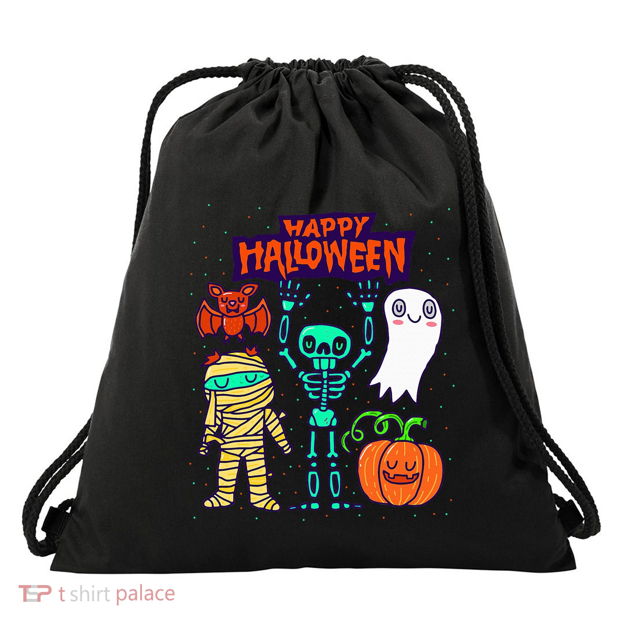 Happy Halloween Skeleton Pumpkin Ghost Cute Drawstring Bag