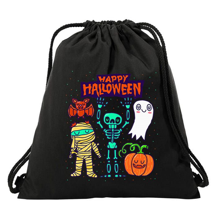 Happy Halloween Skeleton Pumpkin Ghost Cute Drawstring Bag