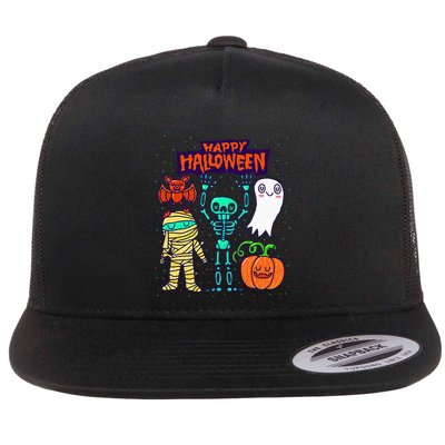 Happy Halloween Skeleton Pumpkin Ghost Cute Flatbill Hat