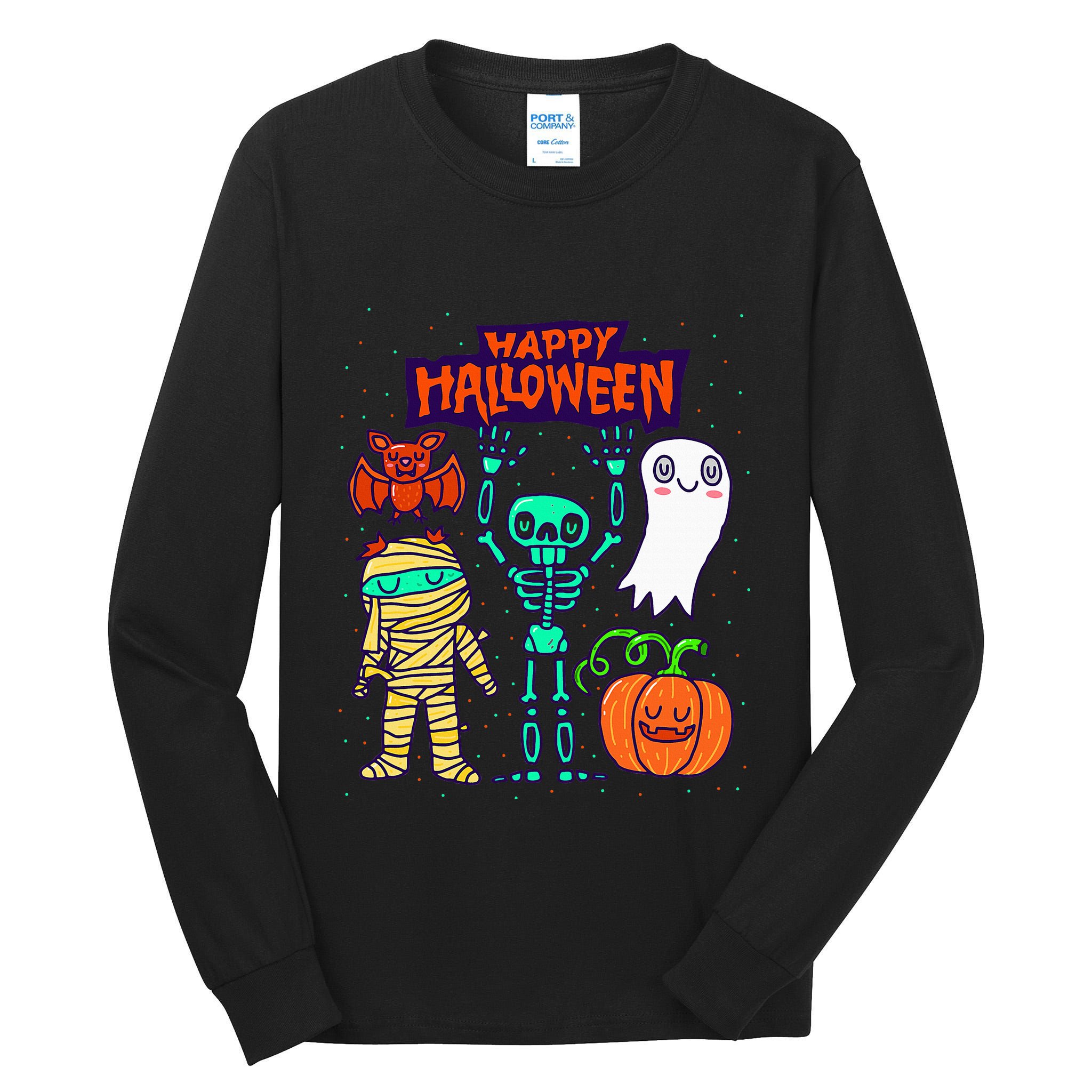 Happy Halloween Skeleton Pumpkin Ghost Cute Tall Long Sleeve T-Shirt