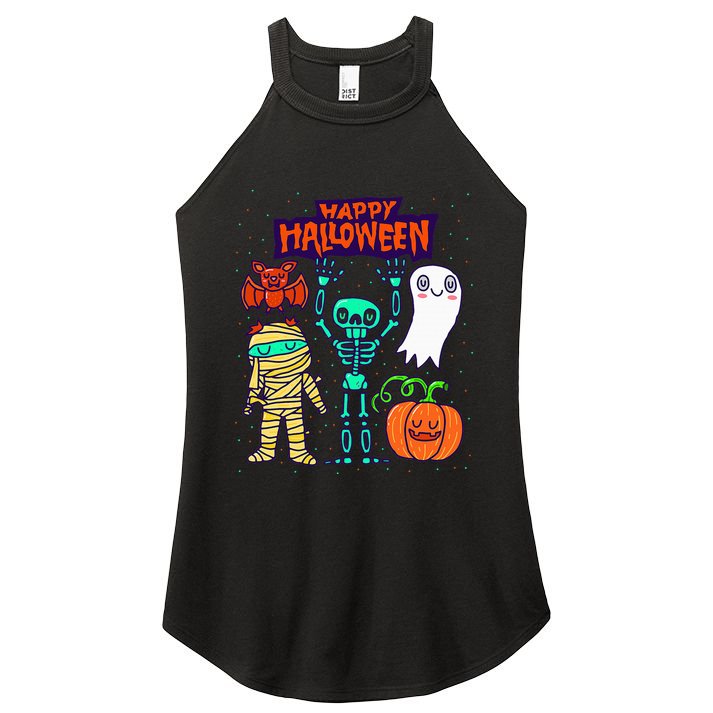 Happy Halloween Skeleton Pumpkin Ghost Cute Women's Perfect Tri Rocker Tank