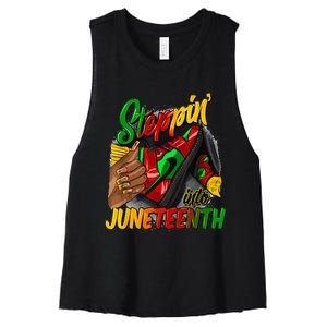 High Heels Steppin Into Juneteenth Africa Black Man Women's Racerback Cropped Tank