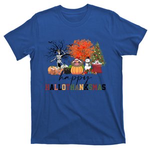 Happy Hallothanksmas Skeleton Pumpkins Turkey Christmas Tree Gift T-Shirt