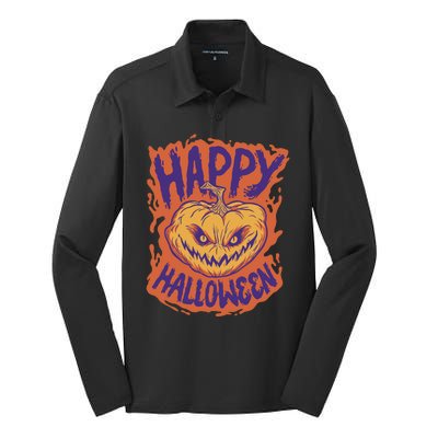 Happy Halloween Spooky Pumpkin Silk Touch Performance Long Sleeve Polo