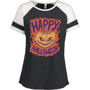 Happy Halloween Spooky Pumpkin Enza Ladies Jersey Colorblock Tee