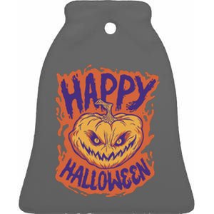 Happy Halloween Spooky Pumpkin Ceramic Bell Ornament