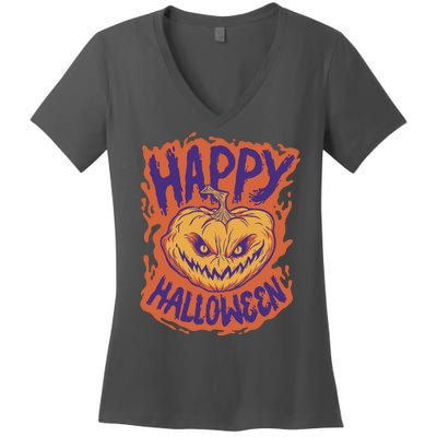 Happy Halloween Spooky Pumpkin Women's V-Neck T-Shirt