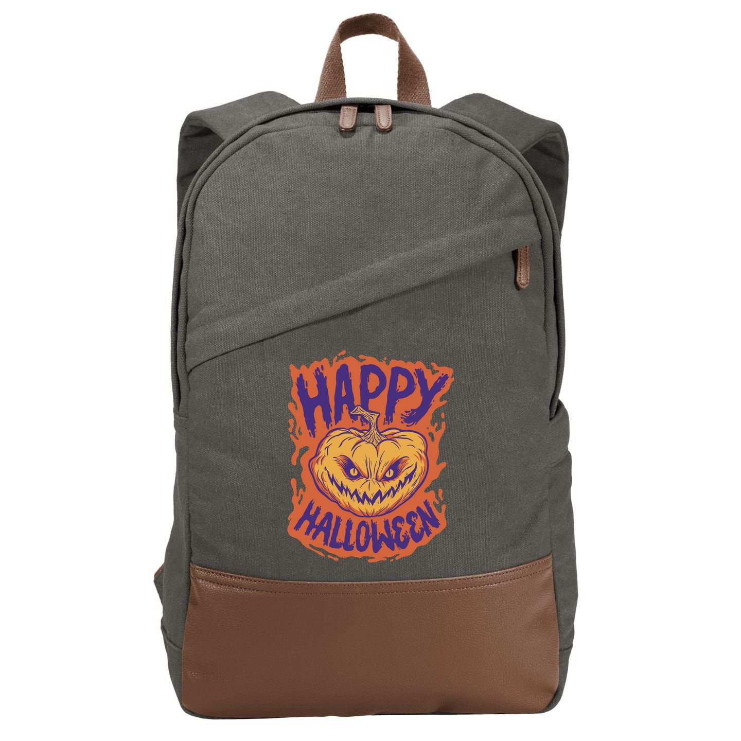 Happy Halloween Spooky Pumpkin Cotton Canvas Backpack