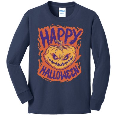 Happy Halloween Spooky Pumpkin Kids Long Sleeve Shirt