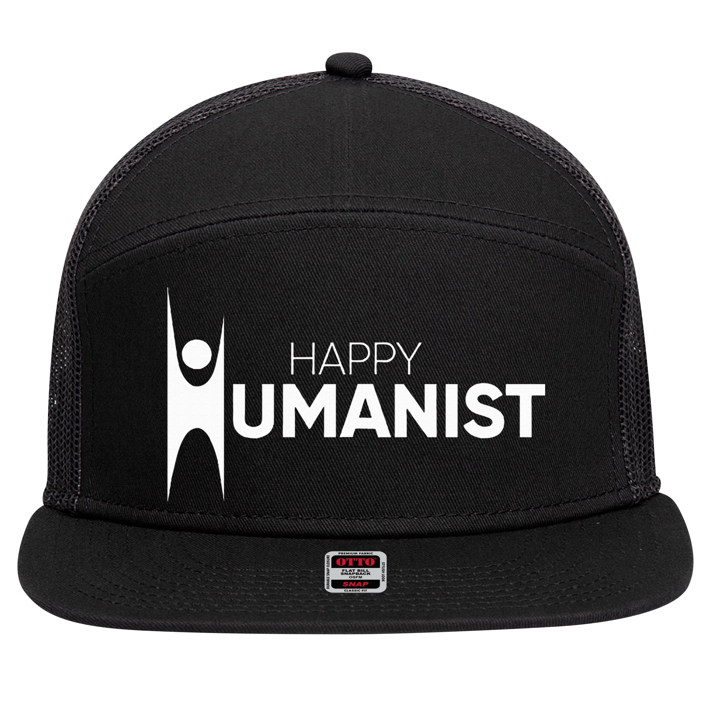 Happy Humanist Symbol Atheist Atheism Secular 7 Panel Mesh Trucker Snapback Hat