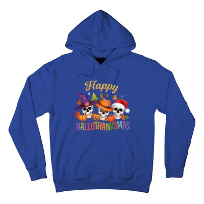 Happy Hallothanksmas Skull Halloween Thanksgiving Xmas Funny Gift Hoodie