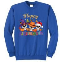 Happy Hallothanksmas Skull Halloween Thanksgiving Xmas Funny Gift Sweatshirt