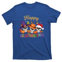 Happy Hallothanksmas Skull Halloween Thanksgiving Xmas Funny Gift T-Shirt