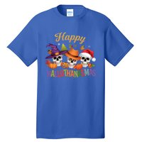 Happy Hallothanksmas Skull Halloween Thanksgiving Xmas Funny Gift Tall T-Shirt