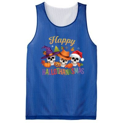 Happy Hallothanksmas Skull Halloween Thanksgiving Xmas Funny Gift Mesh Reversible Basketball Jersey Tank