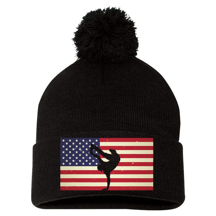 Hip Hop Street Break Dancing Teacher Patriotic American Flag Pom Pom 12in Knit Beanie