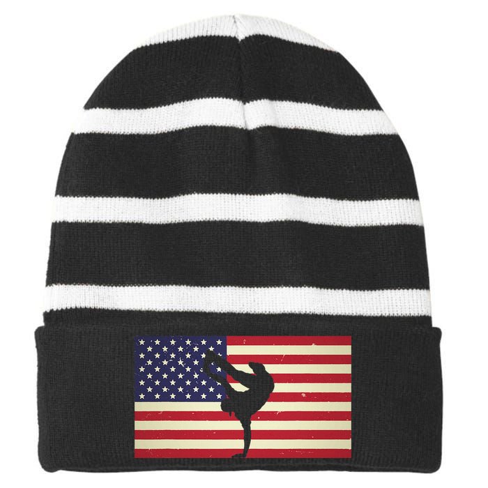 Hip Hop Street Break Dancing Teacher Patriotic American Flag Striped Beanie with Solid Band