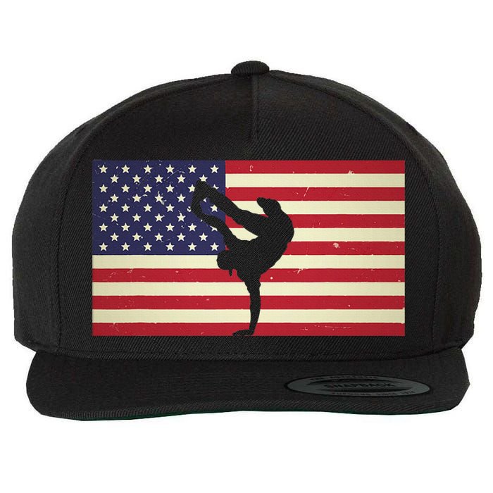 Hip Hop Street Break Dancing Teacher Patriotic American Flag Wool Snapback Cap