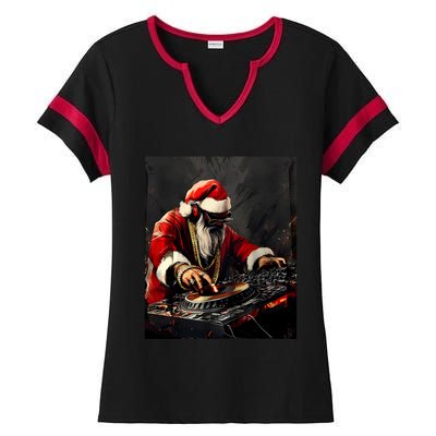 Hip Hop Santa Dj Christmas Ladies Halftime Notch Neck Tee