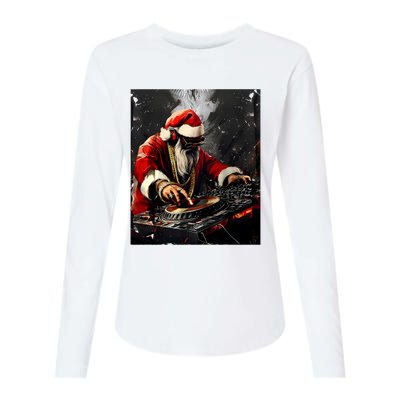 Hip Hop Santa Dj Christmas Womens Cotton Relaxed Long Sleeve T-Shirt