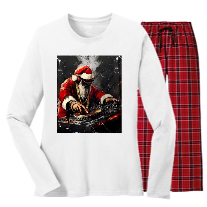 Hip Hop Santa Dj Christmas Women's Long Sleeve Flannel Pajama Set 