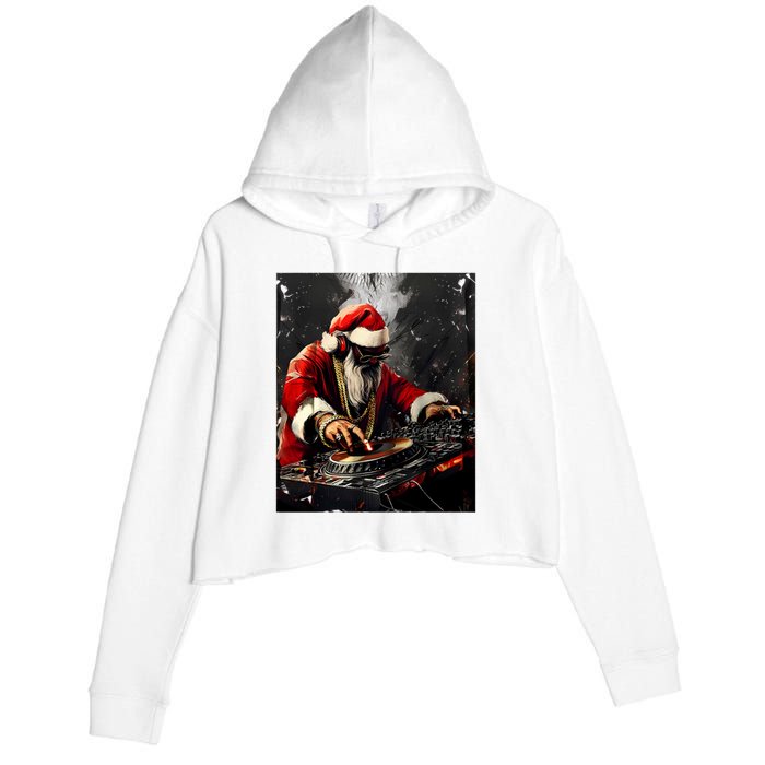 Hip Hop Santa Dj Christmas Crop Fleece Hoodie