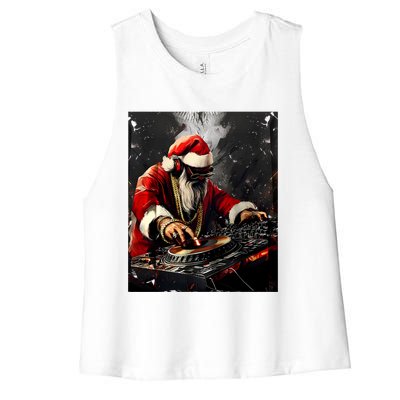 Hip Hop Santa Dj Christmas Women's Racerback Cropped Tank