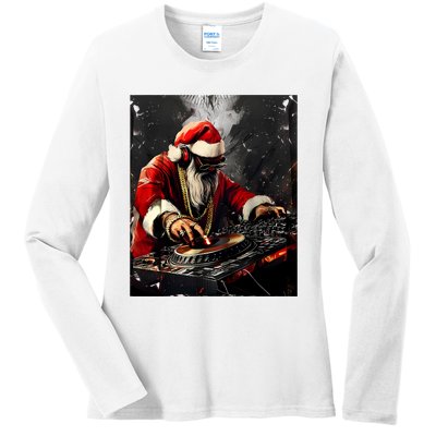 Hip Hop Santa Dj Christmas Ladies Long Sleeve Shirt